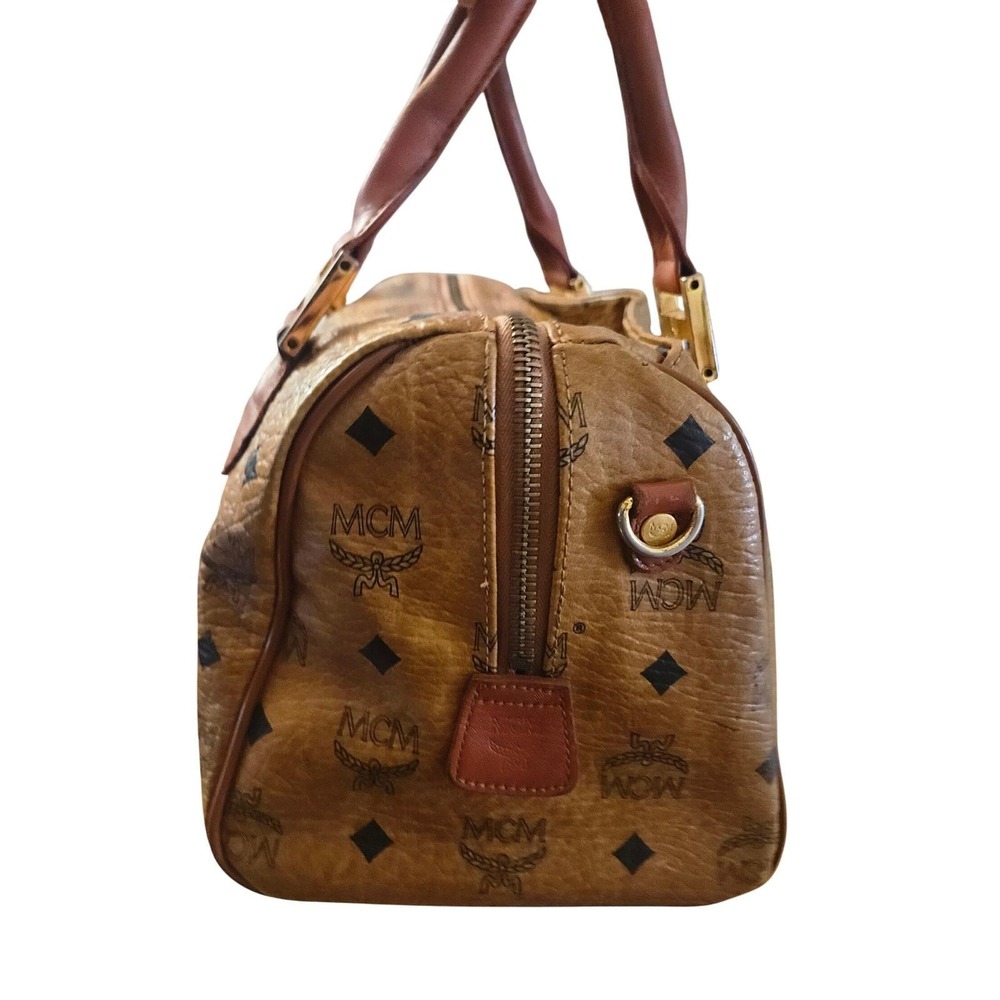 MCM Monogram Canvas Leather‎ Trim Boston Speedy Bag Brown Gold Vintage Luxury - Picture 4 of 7